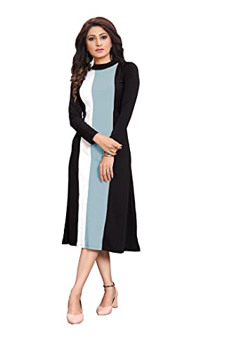 Image of LONDON BELLY Women's Poly Cotton Maxi Dress with 3 /4 Sleeves Round Boat Neck Striped Pattern Regular Fit and Calf Length | Womens Maxi Dress Cotton | Stylish Trending Dresses for Woman