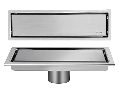 HEEDU Drenaje de Piso-10 * 30CM, SUS304 Hogar Acero Inoxidable Coladeras de Desagüe, Cubierta Oculta Desmontable, Drenaje de Ducha 2 en 1 (Trefilado)