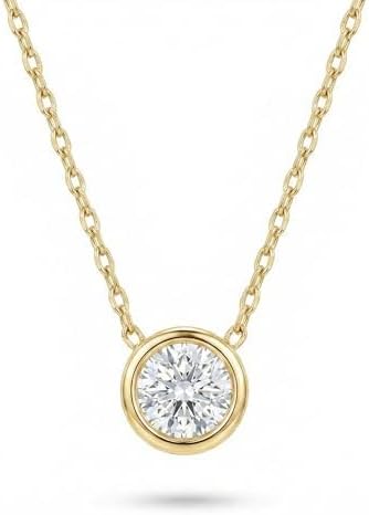 Dainty 10K Solid Gold 1/10 ct. Bezel Set Solitaire Diamond Necklace for Women, 0.10 ct. Natural Diamond