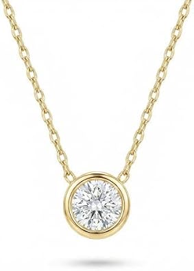 Gelin Dainty 10K Solid Gold 1/10 ct. Bezel Set Solitaire Diamond Necklace for Women, 0.10 ct. Natural Diamond