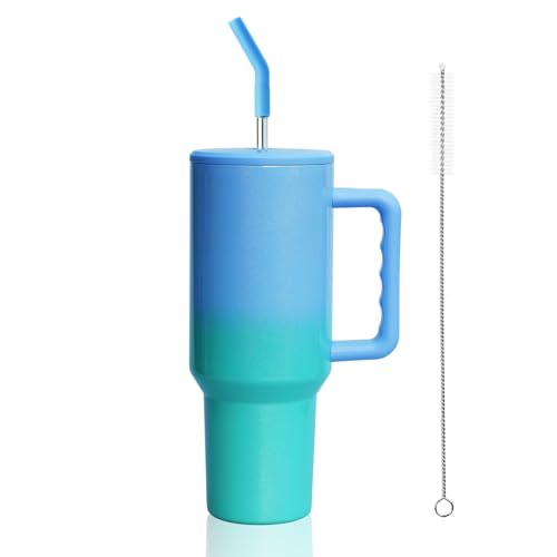 ZEAKKCEE 40oz Tumbler Flask with Straw Lid Handle, Stainless Steel Insulated Water Cup, Large Capacity Travel Mug Keeps Cool for Tea Coffee, Perfect Gift for Women (Fairyland)