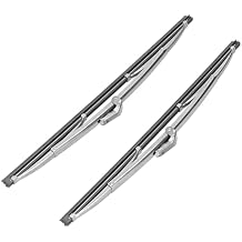 Universal 12" Wiper Blades, Stainless Steel Polished Silver Set for Front, Durable & Easy to Install