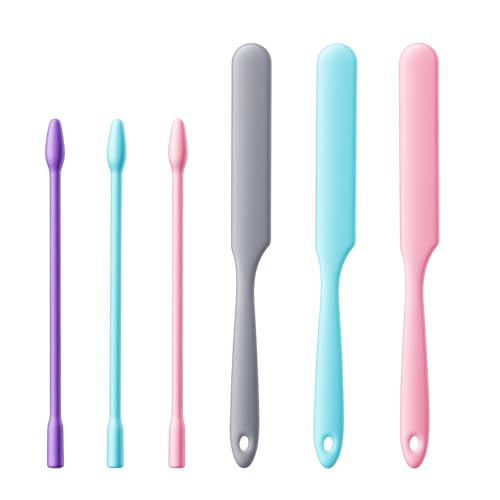 6 PCS Silicone Wax Stick Set, Hair Removal Waxing Spatulas, Non-Stick Wax Applicator Sticks for Hair, Reusable Silicone Stir Sticks (Pink, Gray, Purple, Cyan)