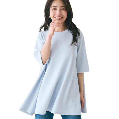 [コカ] エンボス加工 半袖 フレアチュニック ライトブルー Sのサムネイル