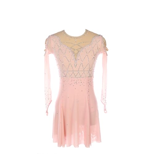 DIJITOO Vestido de patinação artística, fantasia de desempenho de competição com strass de pérola, v
