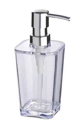 WENKO Seifenspender Candy, eleganter Seifendosierer für Küche, Badezimmer & Gäste-WC, nachfüllbar mit bis zu 300ml Flüssigseife, aus hochwertigem Kunststoff, BPA-frei, 9,1 x 17,4 x 7,3 cm, Transparent