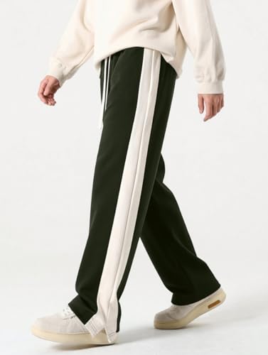 Image of GRECIILOOKS Trouser for Men | Man Relaxed Fit Trousers Twill Track Style | Straight Fit Wide Leg Trousers for Mens with Drawstring Waist | Korean Casual Travel Streetwear Pants