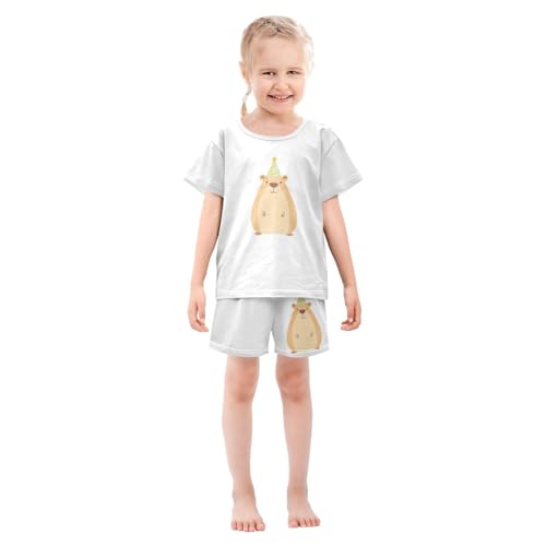 Party Hamster Cone Beige Pajama Set Short Sleeve Pajamas Shorts Sets Cotton PJS 2 Piece Clothes Set 5Y3