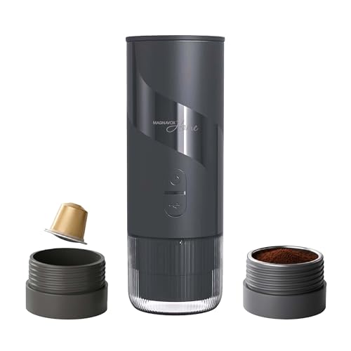 Magnavox Home - Cafetera espresso portátil (molidos o cápsulas) con tecnología de preparación rápida y control de un solo toque, ideal para oficinas o viajes