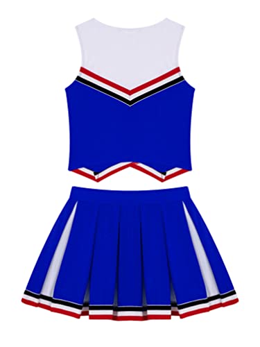Hulija Kids Girls Cheerleading Outfits With Shorts Sleeveless Sports Dress Cheer Uniform Performance Costume Royal-Blue 8 Years #TOP1