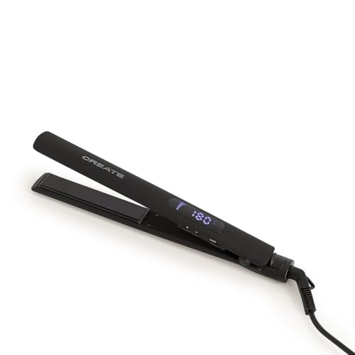 CREATE/CERAMIC STYLER SLIM/Plancha de pelo negro con revestimiento cerámico/Pantalla digital, 9 temperaturas, cable griatorio 360º, función de alisado y rizado, 45W