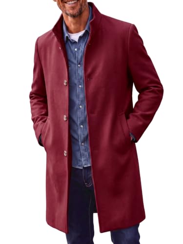 Image of Runcati Mens Pea Coat Single Breasted Stand Collar Winter Trench Coat