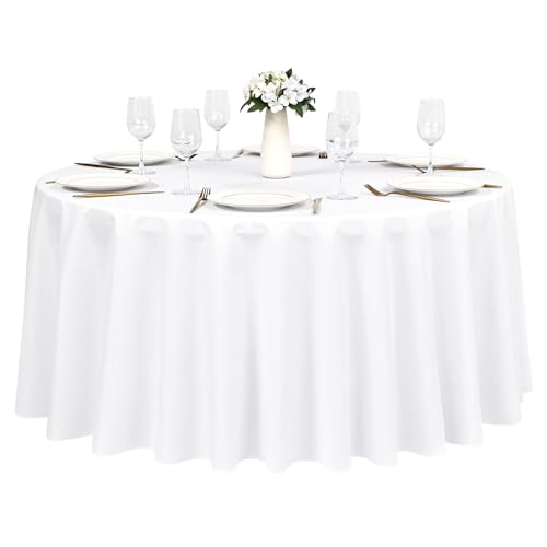 1 mantel redondo blanco de 90 pulgadas, tela de poliéster lavable, para mesas redondas de 120 a 180 cm, resistente a las manchas y a las arrugas, para bodas, restaurantes, cenas, bufés y fiestas (229