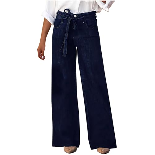 Women's Wide Leg Jeans Casual High Waisted Stretchy Baggy Loose Fit Long Trousers Pull On Denim Pants with Pockets