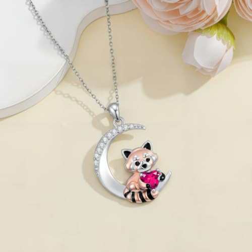 Image of PROESS Animal Birthstone Necklace 925 Sterling Silver Otter /Axolotl /Hippo /Elephant /Dachshund /Monkey /Red Panda Pendant Necklace Animal Birthstone Jewelry Gifts for Women