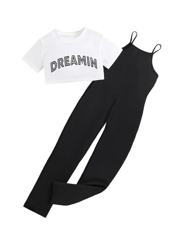 Ecolala Girls 2 Piece Jumpsuit Outfit Graphic Crop Top and Cami Pants Set