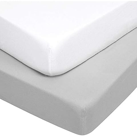 TILLYOU 100% Cotton Flannel Crib Sheets Warm, Ultra Soft Plush Toddler Sheets 2 Pack, Breathable Minky Baby Sheet Set, 28 x 52in Fit Standard Crib/Toddler Mattress, Gray & White Cover