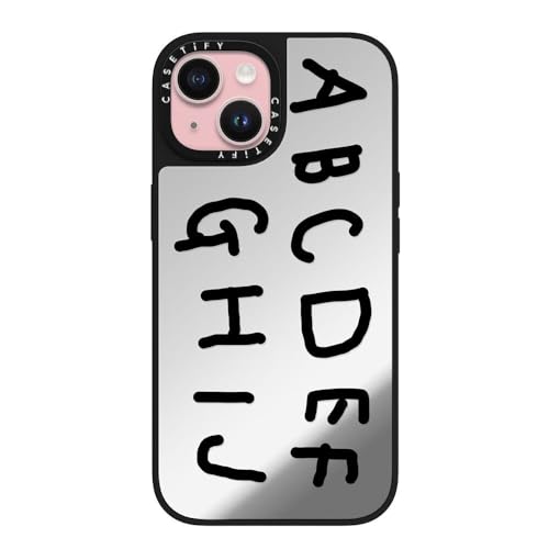 CASETiFY Magsafe �Ή��~���[ iPhone 15 �P�[�X [���ː� / 1.5m����̗����������N���A / Magsafe �ɑΉ�] - Inap Alphabet Black - �V���o�[ (�u���b�N�o���p�[)