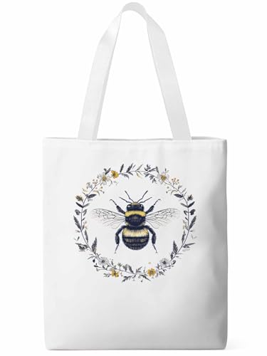 Canvas Tote Bags,Grocery Shopping Cloth Bag Farm Bee Floral Reusable Shoulder Bags Tote Bag for Travel Work Gym