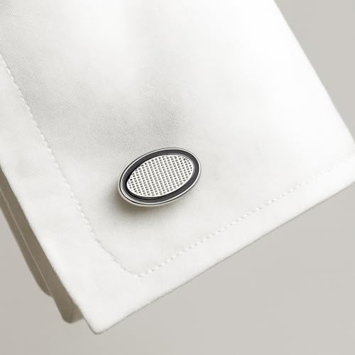 Par de mancuernas ovaladas negras y plateadas para camisa miniatura 5