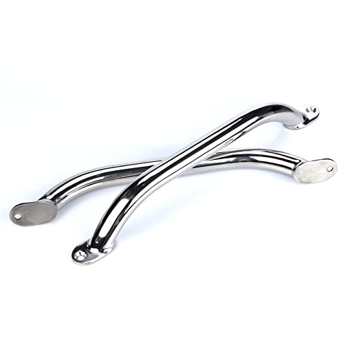 2PCS Boat Handrail Grab Handle Polished Stainless Steel Round Tube - 12" Long Marine Grab Handle - Image 2