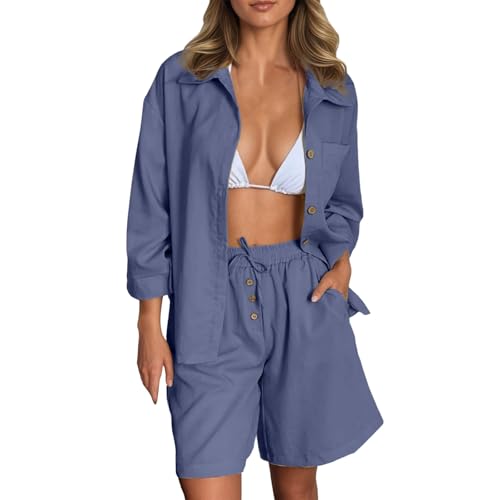 Blusa de manga corta y pantalones cortos de muselina en un conjunto elegante de dos piezas