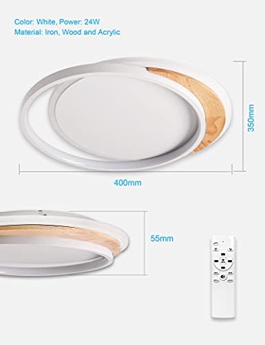 FANLG LED Ceiling Light, 40CM Wood Ceiling Lamp Dimmable with Remote Control 3000K-6000K, 24W Office Chandelier, Round Ceiling Light for Living Room/Bedroom/Office/Corridor/Kitchen