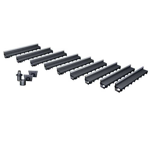 MEA Pack de 9 Caniveaux Extérieurs MEAPARK – Grille à Fente en PP Recyclé + Profil E-Blade L en INOX – Drainage Terrasse, Piscine, Jardin – Classe A15...