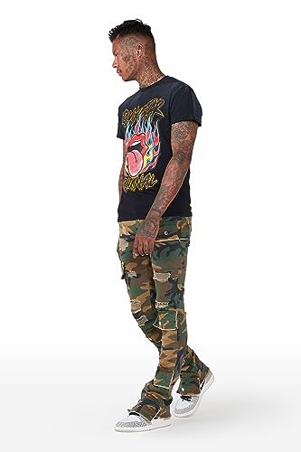 Men's Glenn Camo Green Stacked Flare Jean in4