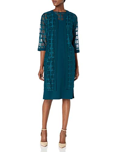 Maya Brooke Women's Windowpane Long Jacket Dress, Mallard, 10