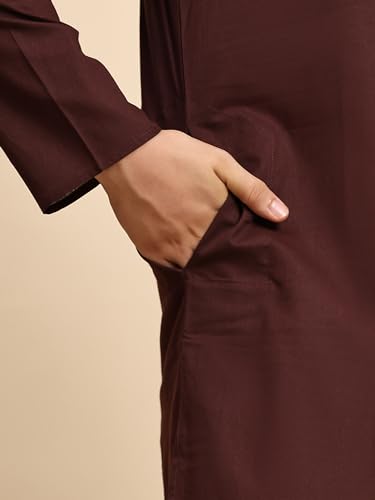 Image of SKAVIJ Men's Casual Cotton Solid Kurta Pajama Set, Regular Fit Traditional Ethnic Wear for Comfort and Style Brown, M