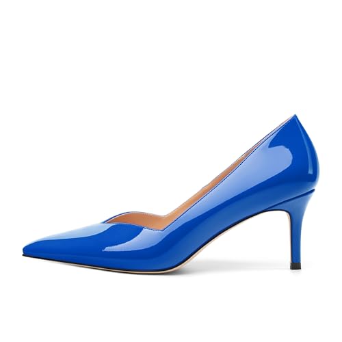 Women's Pumps, Trendy Patent Dress Work Wedding Pointed Toe Slip On Stiletto Mid Heel Pumps Shoes 2.55 Inch2