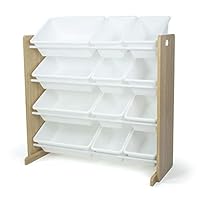 Humble Crew Kids Toy Storage Organizer with 12 Plastic Bins, Natural Wood/White – Removable Bins for Playroom, Bedroom, Toddler Furniture for Boys and Girls Ages