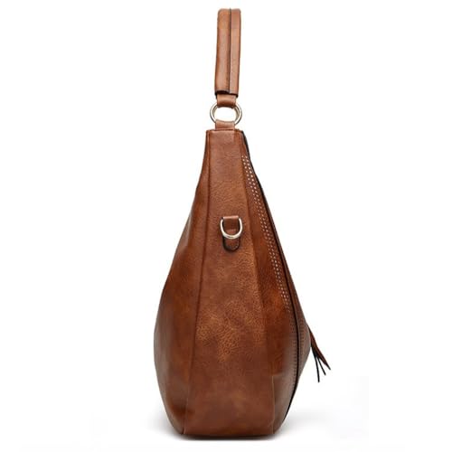 Bolso Hobo de cuero genuino para mujer miniatura 6