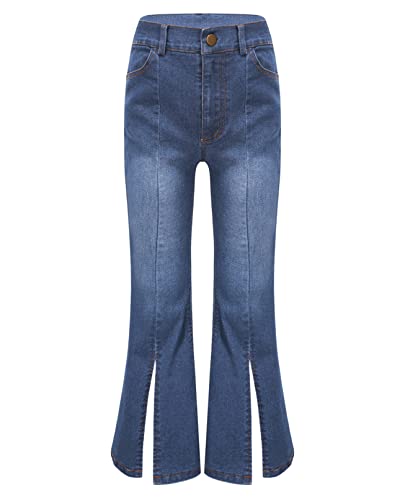 Linjinx Kids Girls Bell-Bottom Slit Hem Jeans Flare Casual Denim Pants Trousers