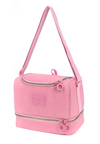 Kit Mochila Escolar Rodinhas Feminina Menina Juvenil Infantil Crinkle Rosa Chaveiro Lancheira Dupla