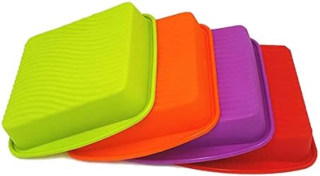 Keraiz Cake Moulds Tray, Silicone Easy-Demoulding Square/Round Baking Moulds Tins Set for Cakes, Bread, Pie, Pancakes, Pizza (Multicolor) (Square)