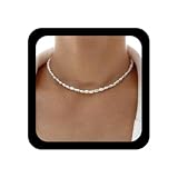 Yienate Collar vintage de perlas de imitación de los años 20, gargantilla de perlas pequeñas y gruesas, collar de cadena barroca con perlas, collares de cuentas para boda, collares de perlas de novia