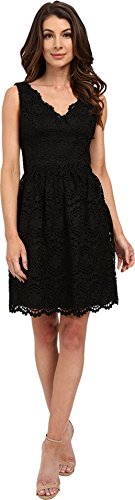 Adrianna Papell Women s V-Neck Sleeveless Fit-and-Flare Lace Dress, Black, 4