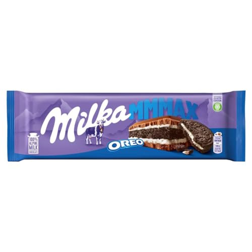 Milka Mmmax with OREO Chocolate Bar, Creamy Alpine Milk Chocolate with Crunchy Cocoa Biscuit Pieces & Dairy Cream Filling, 300 g