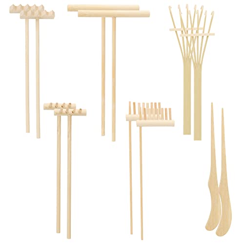 HOIGON 12 Stück Mini-Zen-Gartenrechen, Sand-Zen-Gartenwerkzeuge, Bambusrechen-Set, elegantes Zen-Gartenzubehör zum Verschenken, Gartendekoration, Meditation und spirituelle Entlastung Cover