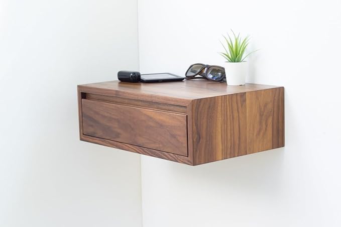 Relina Home Decor Modern Floating Bedside Wall Shelf, Wooden Storage Drawer, nightstand with Drawer and Shelf mid Century Bedside Table for Living Room and Bed Room Bed Side (Natrual Finish)-image-21