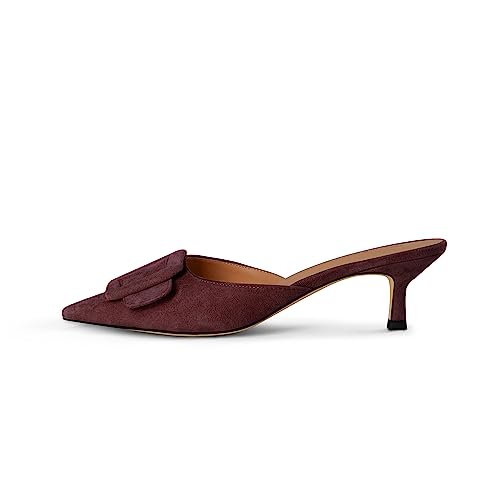 Image of Fericzot Mule Slippers for Women,Slingback Buckle Pumps Pointed Toe Kitten Heels Shoes Slides Backless Dress Sandals