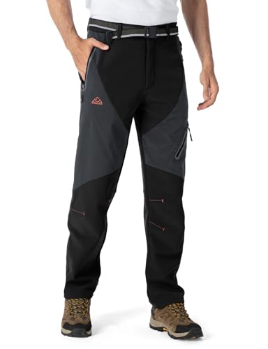 Rdruko Skihose Herren Wanderhose Winter Softshellhose Wasserdicht Winterhose Schneehose GefüTtert Outdoorhose Snowboardhose Thermohose-Schwarz 36