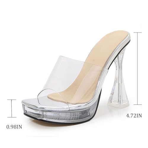 XHOGNLS Women Sexy Clear Band Platform Super High Heel Prom Sandals Fashion Square Open Toe Slip On Clear High Heeled Sandals For Dance Catwalk Party Pumps (Silver,5) by XHOGNLS - Used condition - Image 4