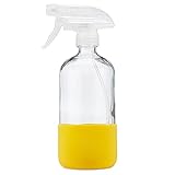 Just Like Joan Glass Spray Bottles with Silicone Sleeve - Clear Glass Spray Bottles for Cleaning Solutions, Essential Oils, Plants, Vinegar, Bleach - Refillable 16 oz Food Safe (Lemon Yellow)