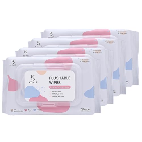 KOYIS Wet Toilet Paper Flushable Butt Wipes Virgin Pulp And Plant Eextracts Moist Wipes Septic & Sewer Safe-Gentle And No Additives (60 Count X4)