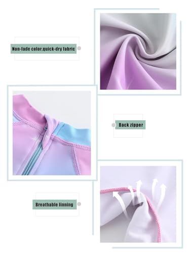 Image of Girls Rash Guard Swimsuits One Piece Bathing Suits for Girls UPF 50+ Sun Protection Short Sleeve Sunsuits Zipper