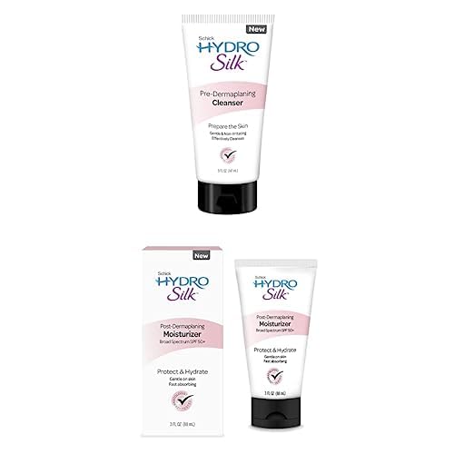 Schick Hydro Silk Paquete pre y post-dermaplaning con limpiador facial pre dermaplaning y hidratante post-dermaplaning con SPF 50+