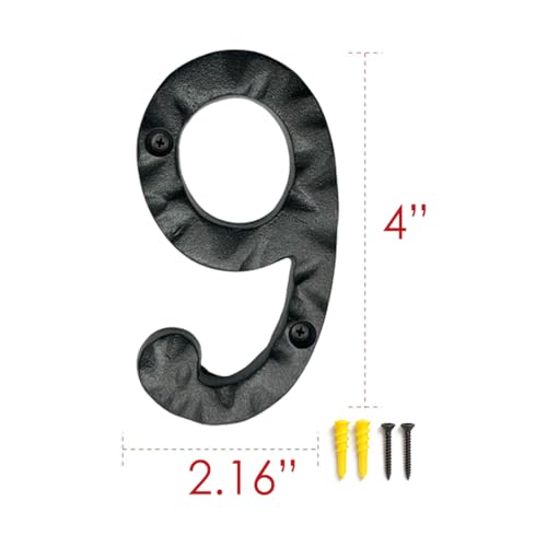 Image of NACH JS-RN4-9 Rustic Cast Iron House Numbers, 4 Inch, Black